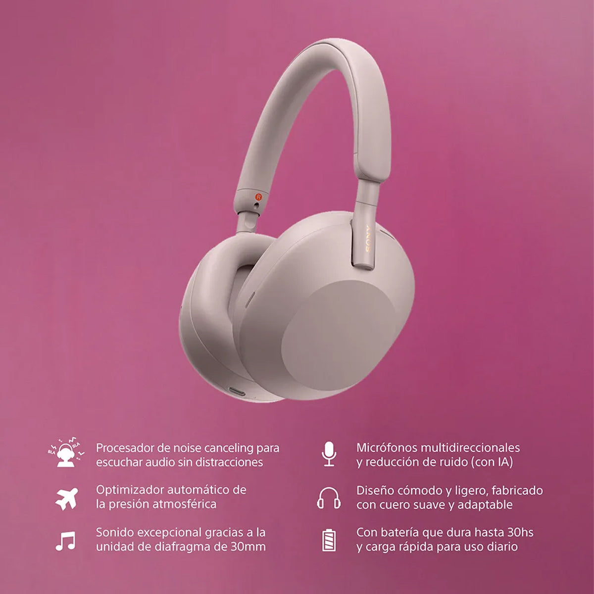 Audífonos InalámbricosSony Con NC WH-1000XM5 Rosado