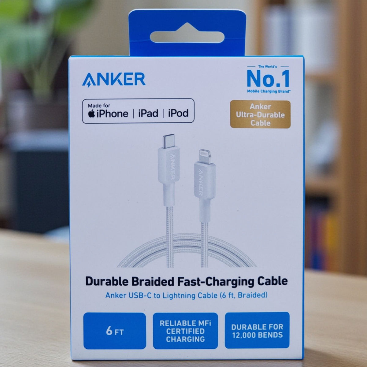 Cable Anker 322 Usb-c To Lightning 1.8 Mts Braided Blanco