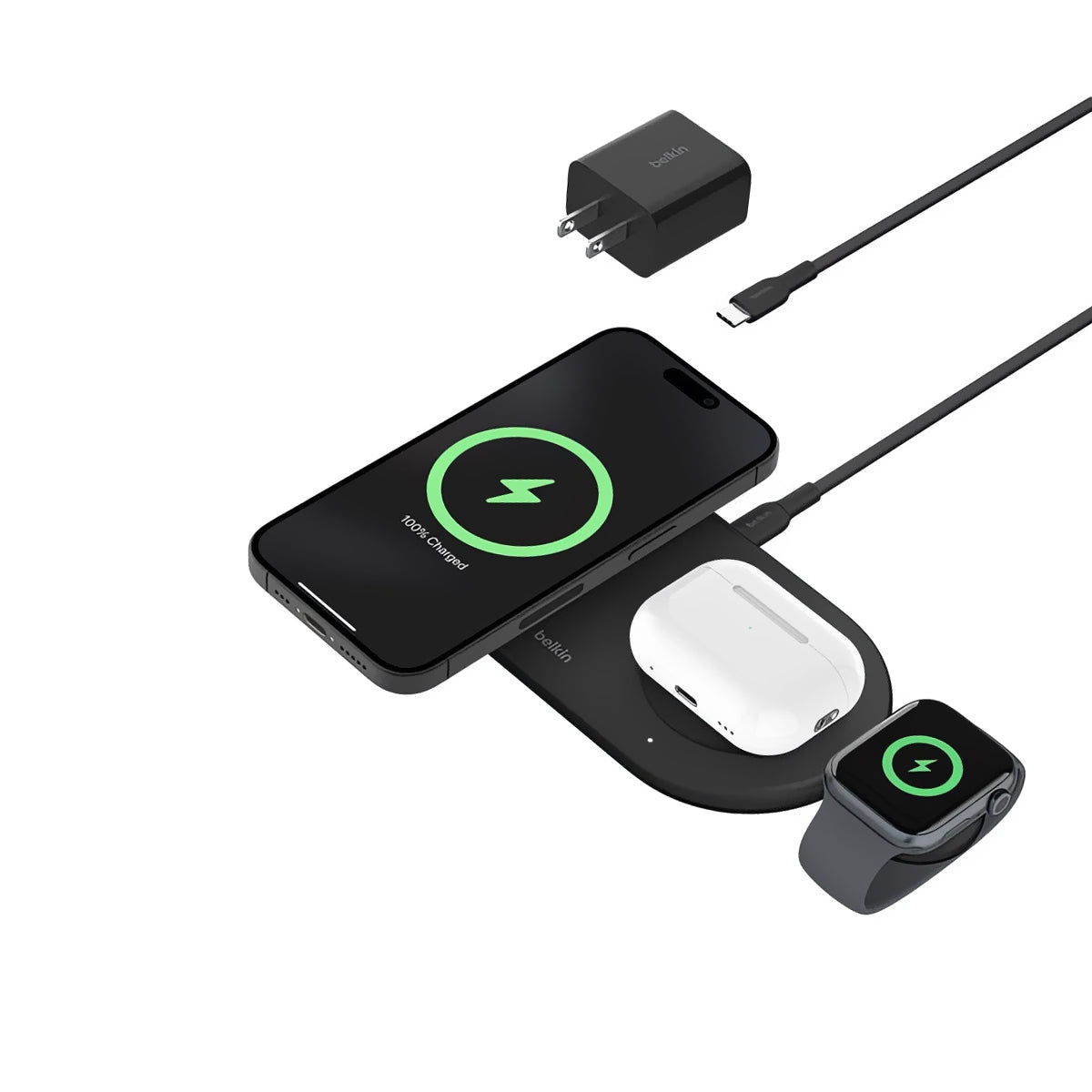 Base Inalámbrica De Carga Belkin QI2 De 15 W 3 En 1 Negro