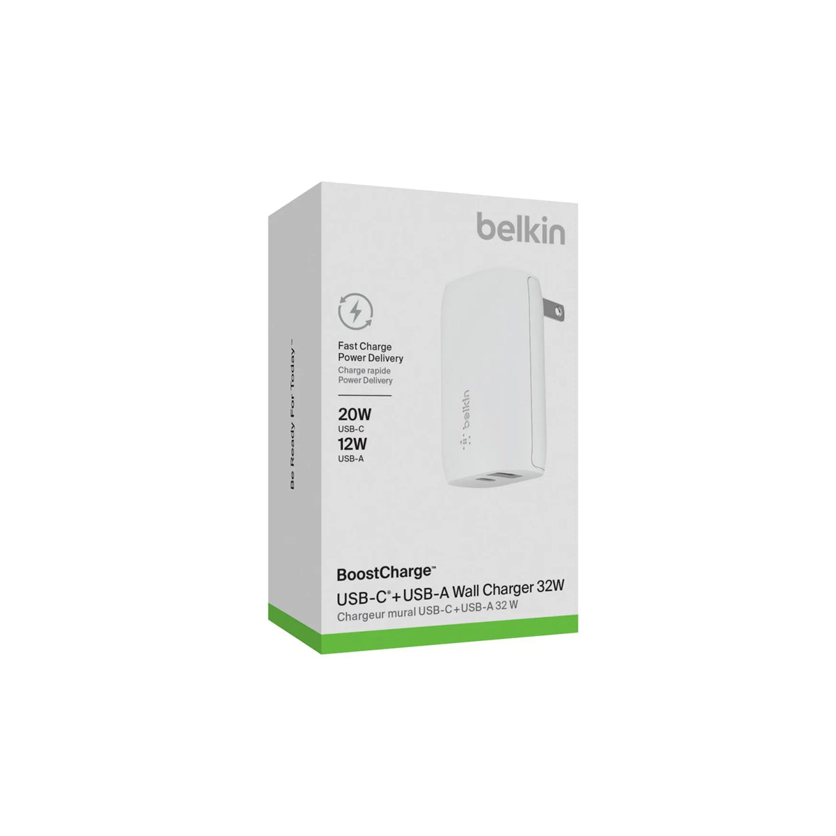 Cargador Belkin De Pared Dual USB-A Y USB-C De 32 W Blanco