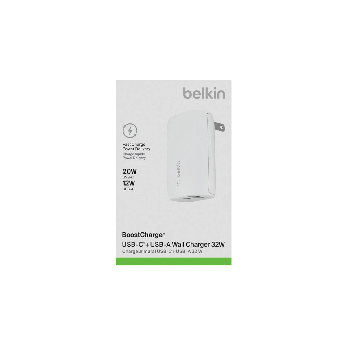 Cargador Belkin De Pared Dual USB-A Y USB-C De 32 W Blanco