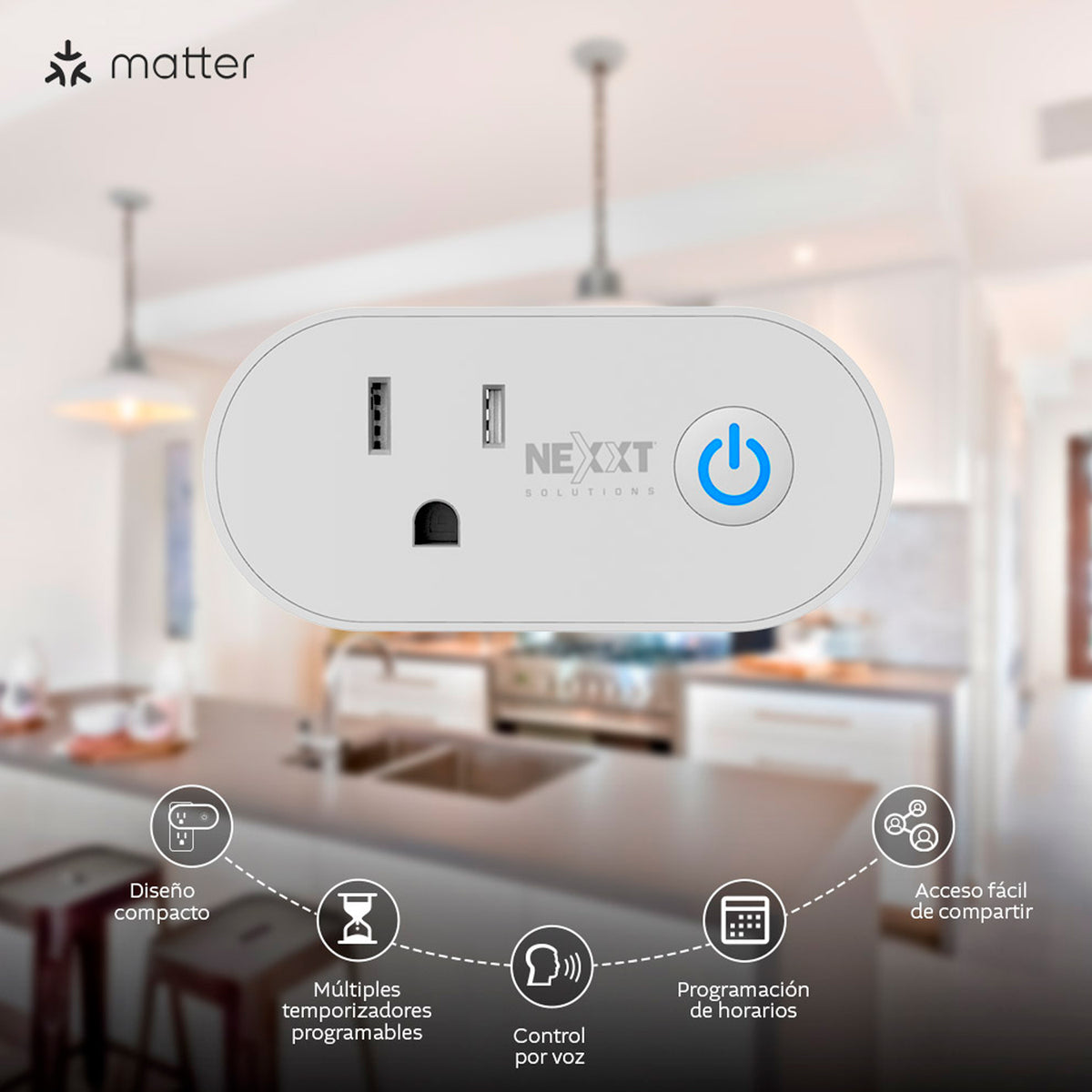 Enchufe NEXXT Inteligente WI-FI Con Tecnología Matter (Individual) 110V - 220V