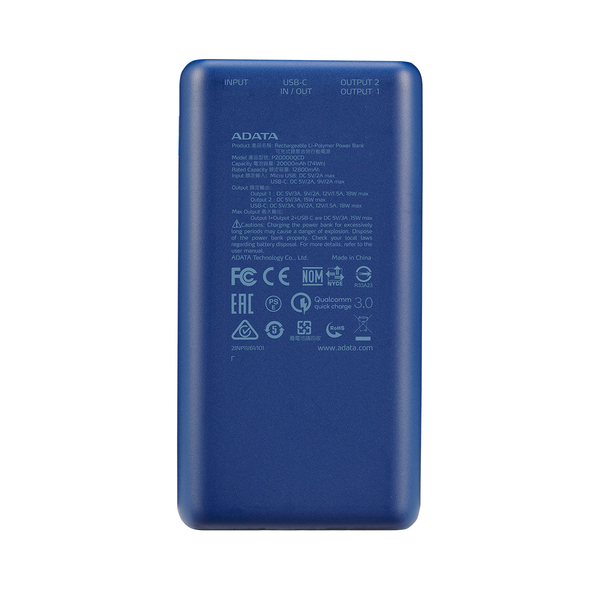 Power Bank ADATA 20 000 Mah Azul