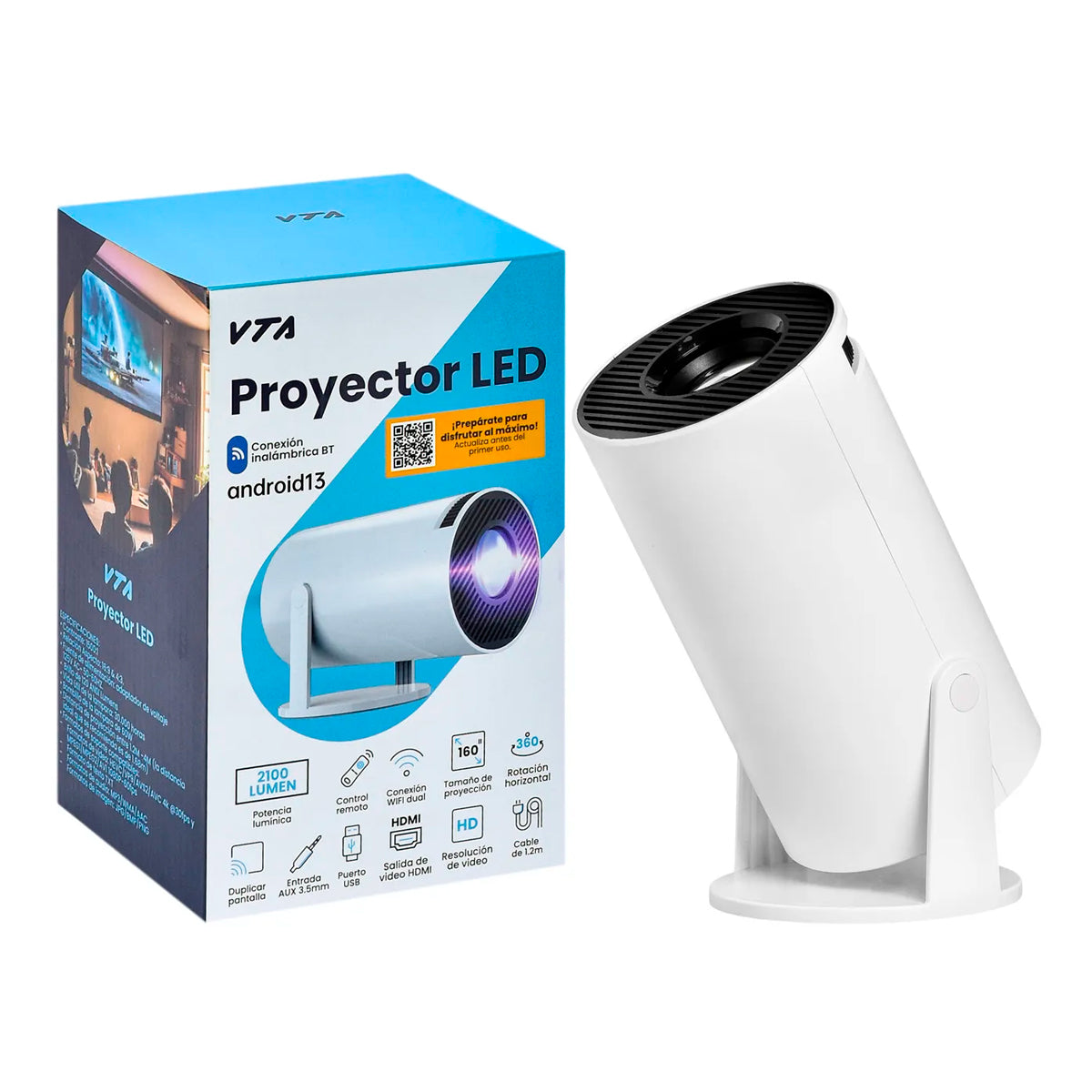 Proyector Led Con Android 13 HD VTA 2100 Lúmenes Con Wifi Y Bluetooth