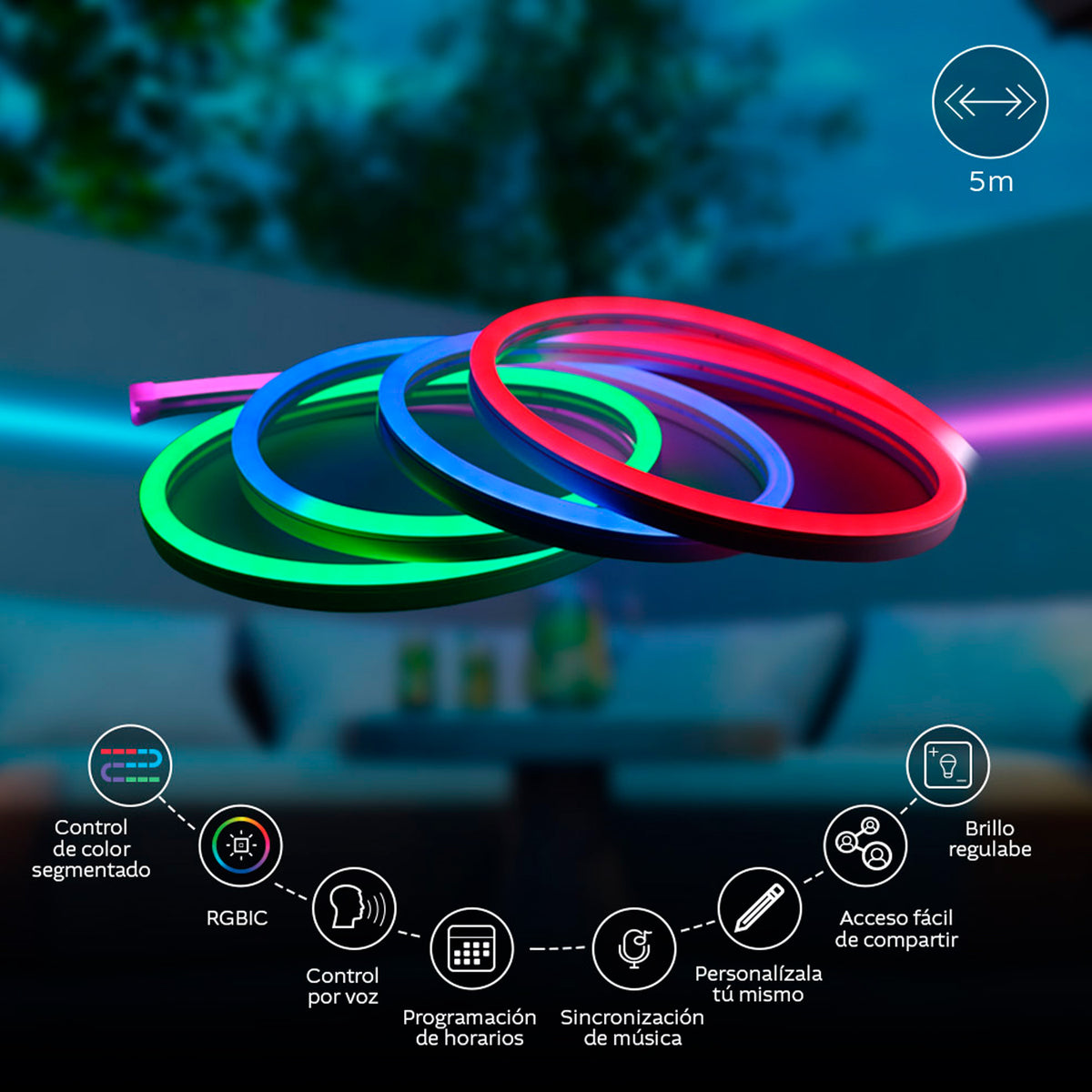 Cinta De Luz NEXXT Neón Led RGBIC WI-FI Inteligente De 5M - 110V/220V