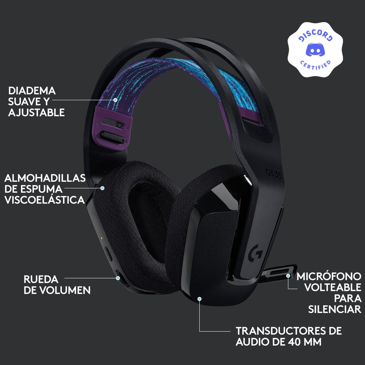 Audífonos Diadema Gaming Logitech G535 Inalámbrica
