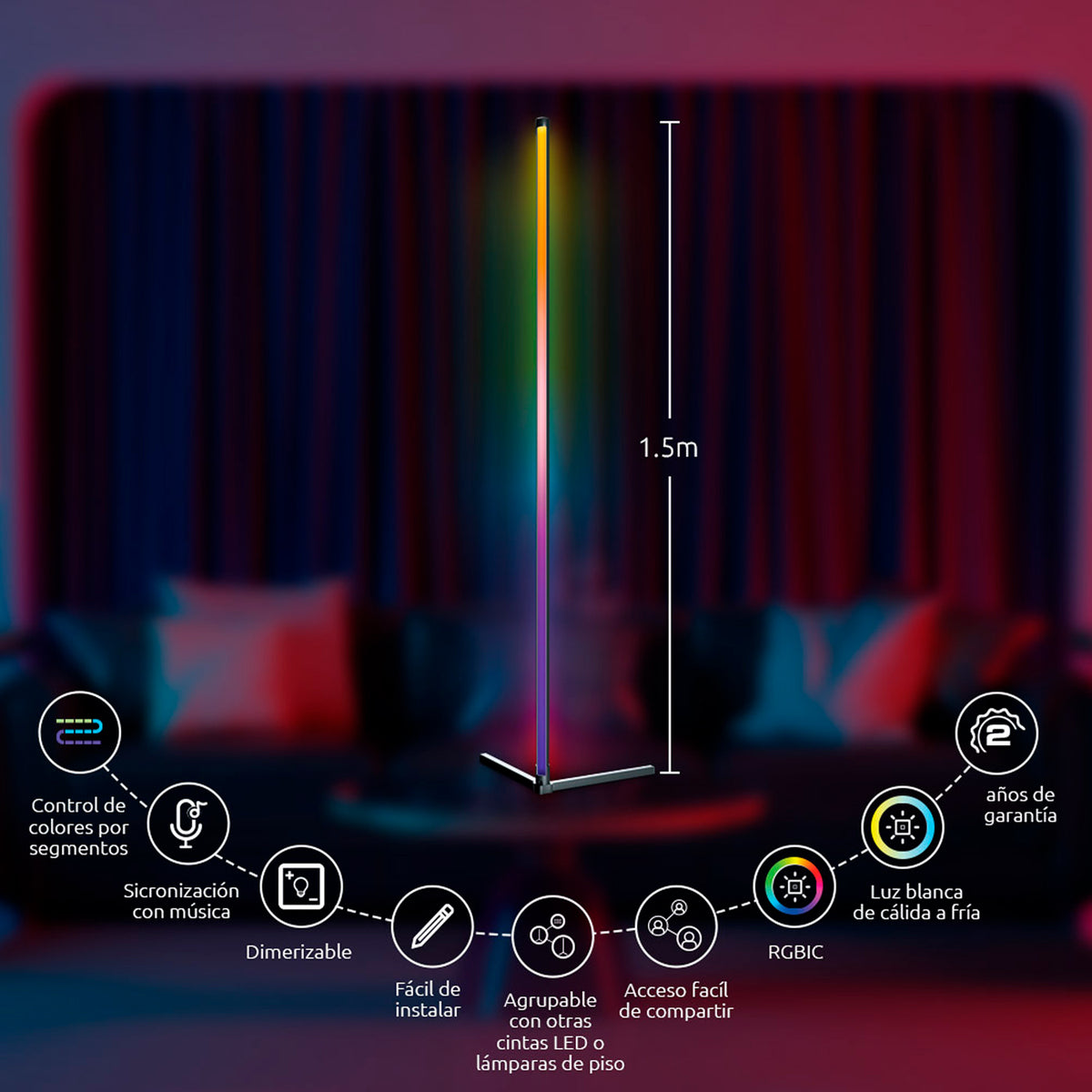 Lampara NEXXT Led RGBIC Inteligente De Piso Con Conexión WI-FI