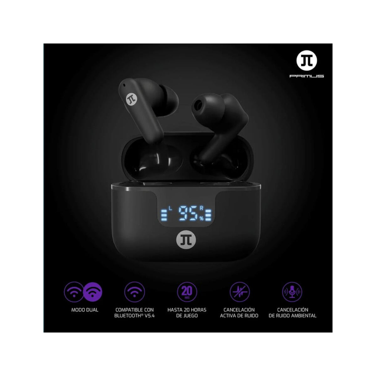 Audífonos Primus Inalámbricos Bluetooth In Ear Gaming TWS Arcus 300S Cancelación de Ruido Negros