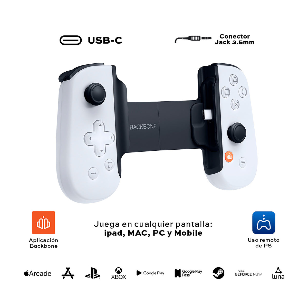 Control Backbone One PlayStation Blanco Para IPhone 15 y Android USB-C