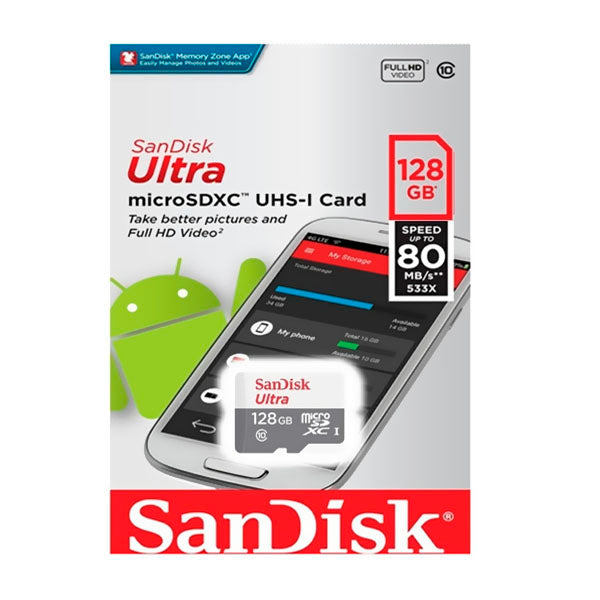 Memoria Micro SD Sandisk Ultra 128Gb Clase 10 Vel. 80Mbs