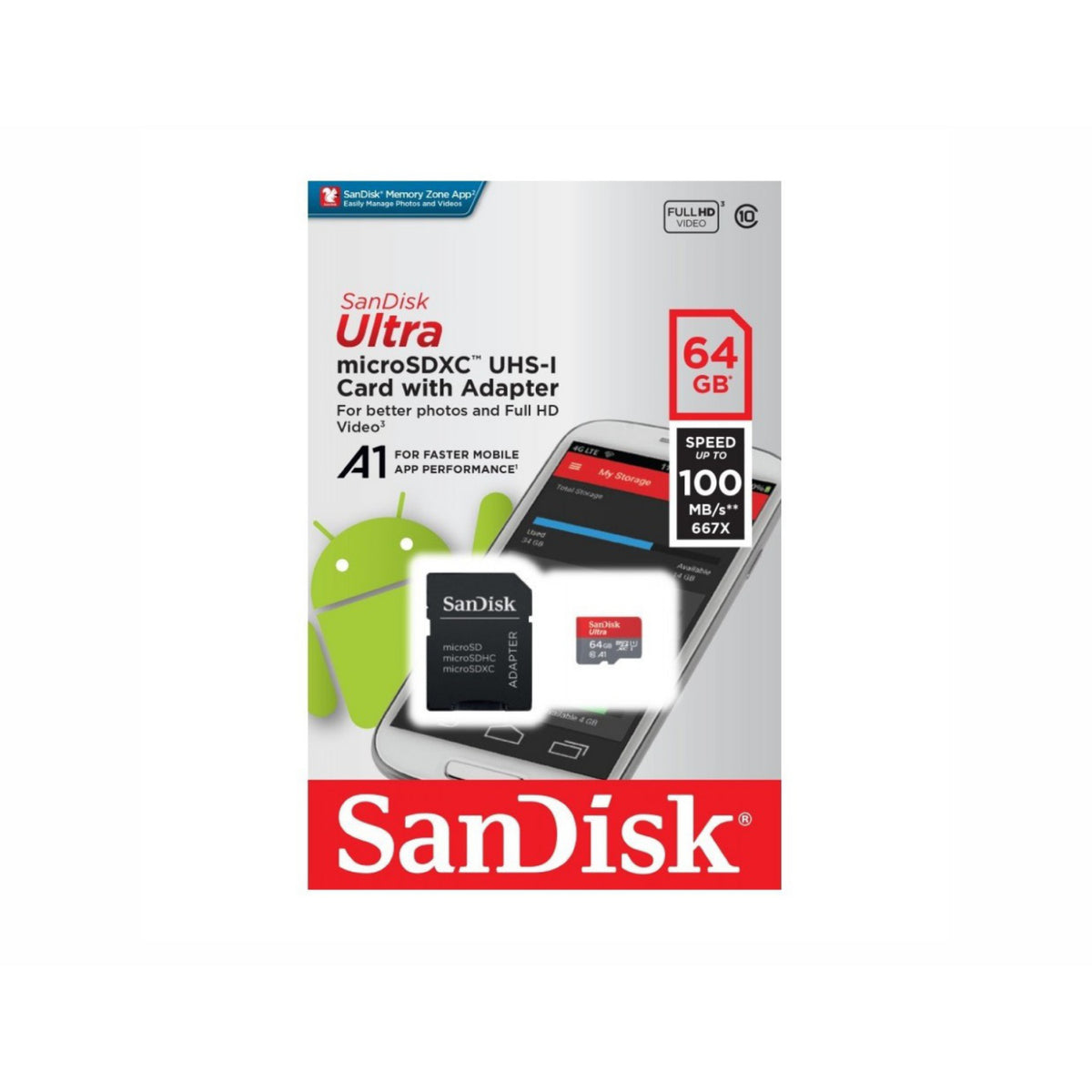 Memoria Micro SD Sandisk Ultra 64GB Clase 10 Vel 100MBS